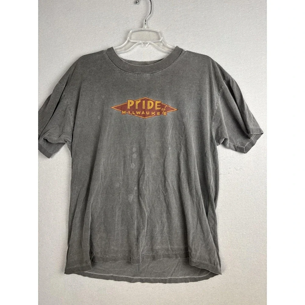 Vintage Pride of Milwaukee Shirt Mens Large Gray Anvil Single Stitch Graphic 90s